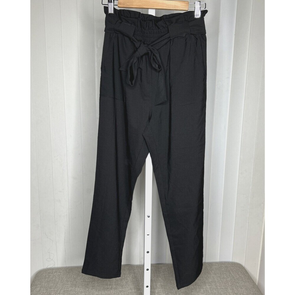 Grace Karin Paper Bag Pants High Waist Belt Tapered Leg Black Size S